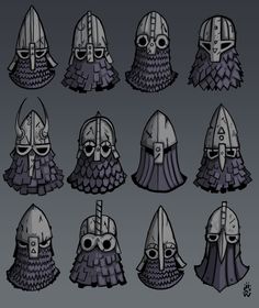 several different types of medieval helmets