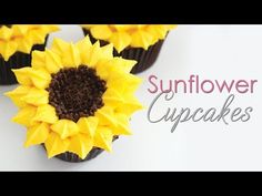 sunflower cupcakes with chocolate frosting on top