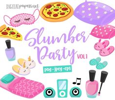 a poster with various items for a party