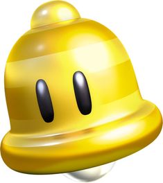 a yellow bell with two black eyes on it's face and an emoticive smile