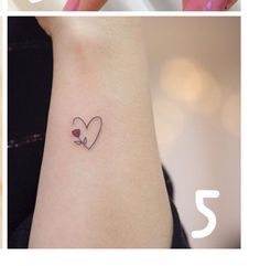 three different tattoos with hearts and flowers on the wrist, one is for a woman