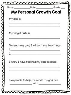 a personal growth goal worksheet for kids