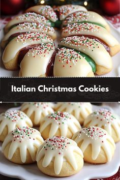 italian christmas cookies with white icing and sprinkles on a platter