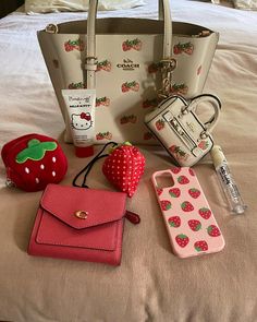 Croquet Aesthetic, Strawberry Products, Strawberry Aesthetic, Inside My Bag, Purse Essentials, What In My Bag, Pink Girly Things