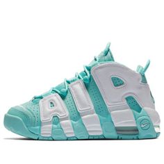 Kids Nike Air More Uptempo GS Island Green Big Kids Basketball Shoes Zapatillas Nike Basketball, Red Force, Green Basketball Shoes, Nike Air Uptempo, 2022 Fashion Trends, Funny Shoes, Nike Air More Uptempo, Nike Air More, Yellow Sneakers