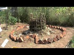 an outdoor fire pit surrounded by trees and dirt