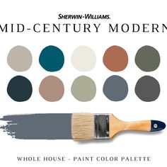 a paint brush with different colors on it and the words mid century modern above it