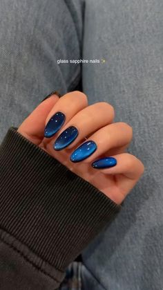 Sapphire blue nails 💙 Double tap if you’d wear these nails 💅🏼 Follow us @_beauty__mafia_ for more! Video: @heluviee . . . . . . #nail #nailart #naildesign #reels #fyp #nailaddict #nailinspo #explore New Years Nail Designs Navy Blue, Short Blue Holiday Nails, Navy Blue Chrome Nails Designs, Navy Nail Inspiration, Navy Blue Nails With Sparkles, Dark Blue Velvet Nails, Dark Blue With Chrome Nails