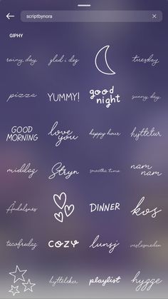 an iphone screen with different types of writing on the screen and stars in the background