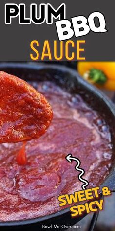 Close up to a plum barbecue sauce with Pinterest overlay. Plum Recipes Easy, Plum Recipe, Plum Sauce Recipe, Homemade Barbecue, Rack Of Ribs, Homemade Sauce Recipes, Plum Sauce