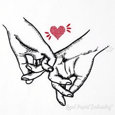 two hands holding each other with a heart above them