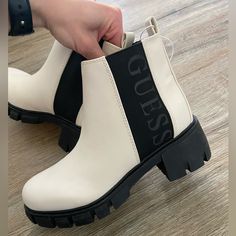 Guess Boots Size: 7 Never Worn Guess Boots, Guess Shoes, Shoes Women, Black Boots, Bootie Boots, White Black, White And Black, Ankle Boots, Color White