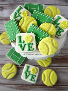 tennis cookies are arranged in the shape of tennis balls