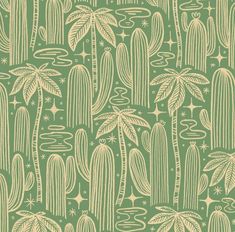 a green and white cactus print wallpaper