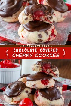 chocolate covered cherry cookies stacked on top of each other