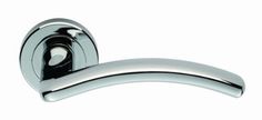 a chrome door handle on a white background