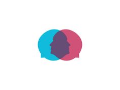 two people are facing each other and one has a speech bubble in the shape of a man's head