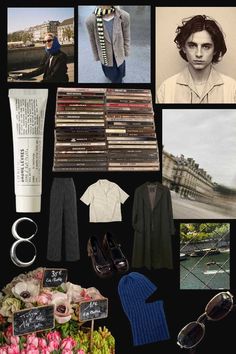 a collage of various items including clothing, shoes and accessories