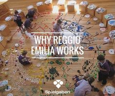 a group of people sitting around a table with many items on it and the words, why regio emlia works