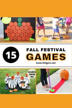 Go check out these fun fall festival games you can set up in your backyard or at your next school fair. This fall games are simple but fun. You will find everything from pumpkin games, to pumpkin golf, toss games and many more. See the full list of our fall festival games here. #fallfestivalgames #fallfestivalactivities Festival Games For Kids, Fall Festival Games For Kids, Fall Festival Game Ideas, Golf Pumpkin, Festival Game Ideas, Pumpkin Golf, Harvest Festival Games, Fall Festival Booth, Fall Festival Ideas