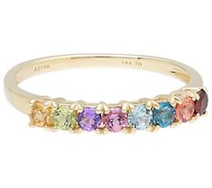 Brighten up your day (and your look!) with the rainbow of color provided by this dazzling gemstone band ring. From Ariva. Colorful Promise Rings, Rainbow Engagement Ring, Colorful Wedding Band, Pretty Engagement Rings, Gemstone Wedding Rings, Rainbow Gemstones, Colorful Wedding, Rock Candy, Orange Sapphire