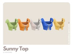 an image of different colored clothes hanging on the line with caption that reads sunny top