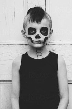 Portrait of a little boy with skeleton make up for halloween by Kkgas Perales Skeleton Makeup Kids, Skull Face Paint, Ghost Halloween Costume, Halloween Arts, Skeleton Face, Image Halloween