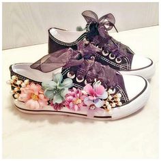 Pearl Converse, Ribbon Flats, Wedges Sneakers, Canvas Flats, Canvas Slip On Shoes, Women's Casual Shoes, Floral Sneakers, Ankle Socks Women, Shoe Crafts