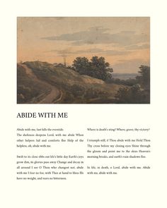 an open book with a painting on the cover and words below it that read abide with me