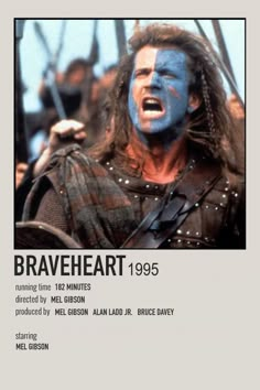 an advertisement for braveheart, featuring a man with blue paint on his face