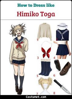 Blond Cosplay Characters, Toga Himiko Casual Outfit, Toga Cosplay Diy, Easy Anime Costumes Diy, Mha Toga Cosplay, Himiko Toga Outfit, My Hero Costume Ideas, Himiko Toga Outfit Ideas, Diy Cosplay Costumes Anime