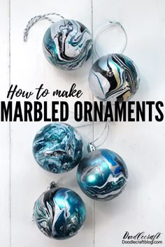 marbled ornaments with the words how to make marbled ornaments on top and below