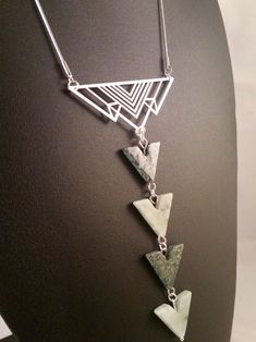 jade statement necklace Triangle Jewelry, Triangle Necklace, The Triangle, Jade Necklace, Silver Snake Chain, Triangle Design, Green Agate, Green Jade, Jade Green