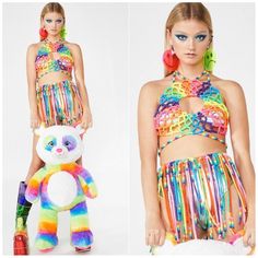 Kandi Top, Rainbow Kandi, Rave Fit, Rave Outfits Festivals, Rave Outfits Edc, Rave Clothes, Edc Outfits, Rainbow Vintage, Rave Bra