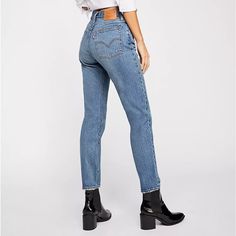 Levi’s Wedgie Jeans, -100% Cotton -High Rise -Tapered Leg -Medium Blue Wash -Distressed Hem Distressed Mom Jeans, Cropped Wide Leg Jeans, Tapered Leg Jeans, High Waisted Mom Jeans, Levi’s Jeans, Levi’s 501, Button Fly Jeans, Relaxed Fit Jeans, Jeans Color