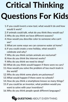 a poster with the words'critical thinking questions for kids'in black and white