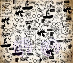 harry potter's hogwarts wallpaper is shown in black and white, with many