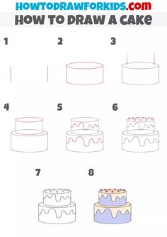 how to draw a cake step by step instructions for kids and beginners with pictures