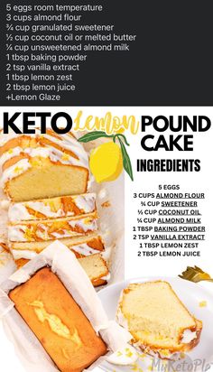 a recipe for lemon pound cake with instructions on the side and in separate images below