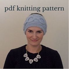 a woman wearing a knitted headband in front of a white wall with the words knitting pattern on it