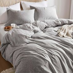 PRICES MAY VARY. Luxurious Linen-Cotton Blend - Crafted with 55% French linen and 45% cotton, this duvet cover set offers the perfect balance of breathability and softness, ensuring a cool sleep during summer and warm comfort in winter. Timeless Design Choices - Elevate your bedroom decor with a minimalist aesthetic. The natural linen texture and understated design blend effortlessly with modern, farmhouse, or classic interiors, creating a serene and inviting atmosphere. Natural & Organic - Desi Light Gray Bedding, Light Grey Duvet Cover, Light Grey Bedding, Grey Duvet Cover, Grey Duvet, Textured Bedding, King Duvet Cover Sets, Linen Duvet Cover, Classic Interiors