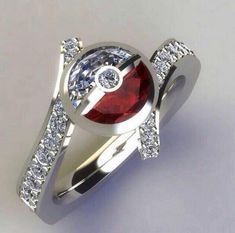 Incredible Pokemon Engagement Ring. I don't know if I'd wear this much, but it's pretty to look at. Pokemon Ring, Pokémon Diamond, Animal Rings, Wedding Planners, Pokemon Go, White Ring, Jewelry Party, Bling Bling, Metal Rings