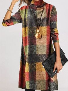 Edition type:LoosenMaterial:Polyester,Cotton blendsOccasion:SportsNeckline:High Neck,Cowl neckPattern:Checked/PlaidSleeve:Long sleeveStyle:Vintage,Casual,StatementTheme:Winter,Spring,FallColor:As Picture,BlueSize:S,M,L,XL,XXL,3XL High Neckline Dress, High Collar Dress, Dress Winter, Shift Dresses, Winter Pullover, Check Dress, Maxi Robes, Long Sleeve Turtleneck, Vintage Plaid