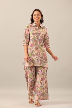 Bohemian Multi Coloured Cotton Palazzo Set – JISORA Co Ords Outfits Indian, Sets Outfit, Coord Set, Dress Design Patterns, Kurta Designs Women