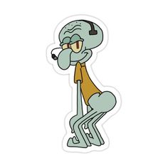 a sticker with an image of a cartoon character holding his head in one hand