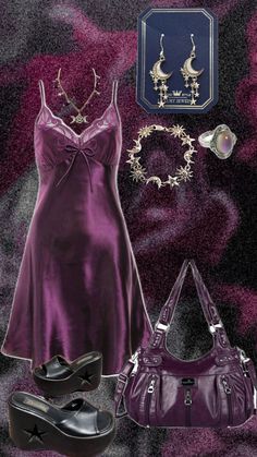 Purple And Gold Aesthetic, Purple Goth Outfits, Purple And Gold Outfit, Purple And Black Outfits, Purple Aesthetic Outfit, Whimsigoth Plus Size, Aquarius Style, Whimsi Goth