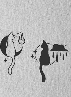 the silhouettes of cats and clouds are drawn on paper