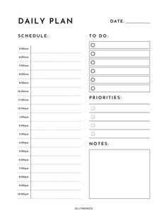 daily planner page with a 5am to 10pm schedule on the left side and to do list, priorities and notes areas on the right side. Daily Planner 5am To 10pm, To Do Study List, Day To Day Planner, Daily List Template, Daily Routine Schedule Template Free, Good Notes Daily Planner Template Free, Free Daily Planner Pdf, Simple To Do List Template, Simple To Do List Ideas