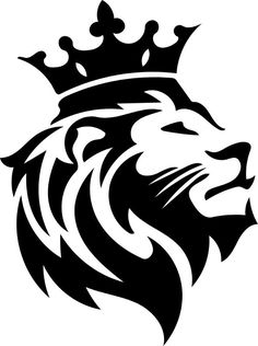 a black and white lion with a crown on it's head in the shape of a