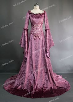 Purple Velvet Medieval Dress D2009 - D-RoseBlooming Medieval Dress Princess, Medieval Wedding Dress, Medieval Gown, Medieval Dresses, Medieval Costume, Royal Dresses, Fantasy Dresses, Medieval Clothing, Medieval Dress